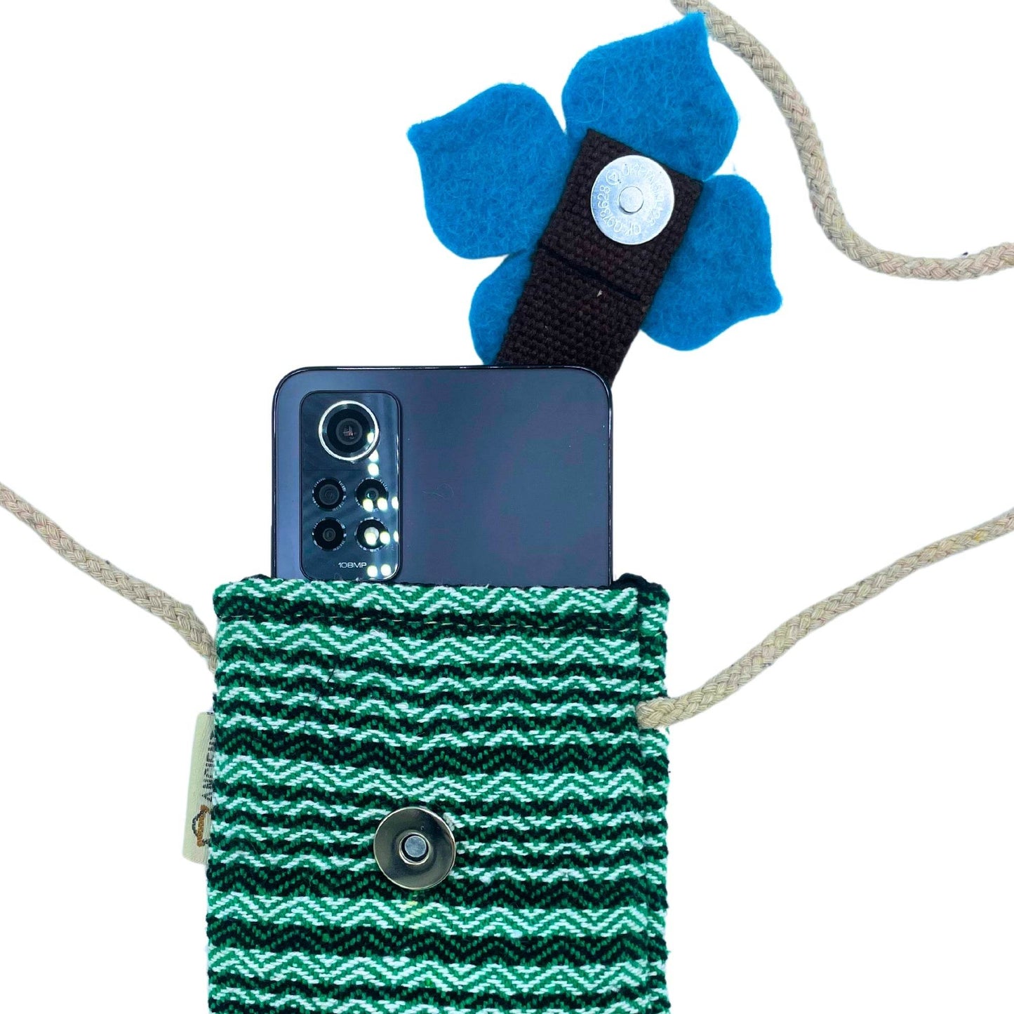 Handytasche - Grüne Streifen & Blumendekor - Handytasche - Hauttempel