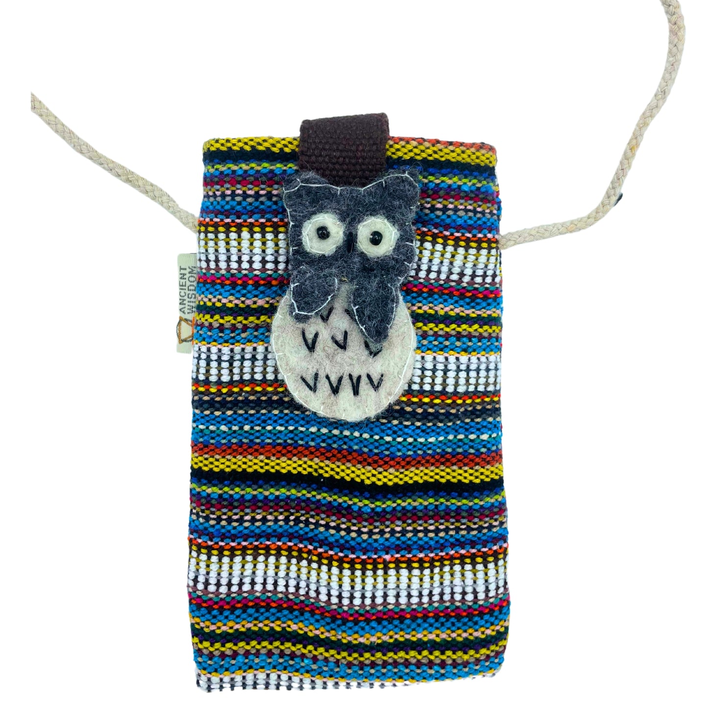 Handytasche - Bunt und weiße Streifen & Eulendekor