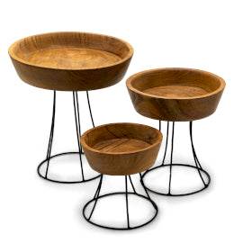 Set mit 3 Teakholzschalen auf Metallständern - Schalen & Körbe - Hauttempel