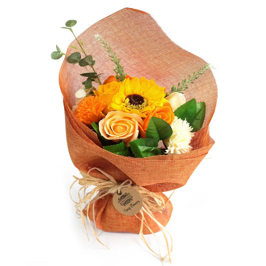 Seifenblumen Geschenk-Bouquet - Blumenstrauß mit Blüten in Orange
