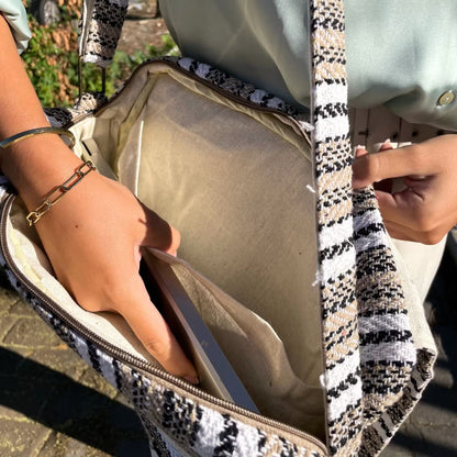 Laptop-Tasche - BANJARA - Boho-Stil - Zartes Creme & Grau