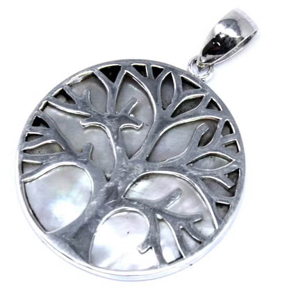 Lebensbaum Anhänger 925 Silber 30mm - Perlmutt - Silberschmuck - Hauttempel