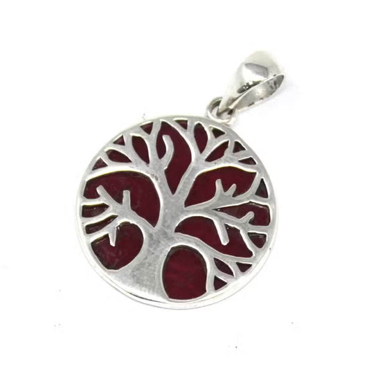 Lebensbaum Anhänger 925 Silber 22mm - Koralleneffekt - Silberschmuck - Hauttempel