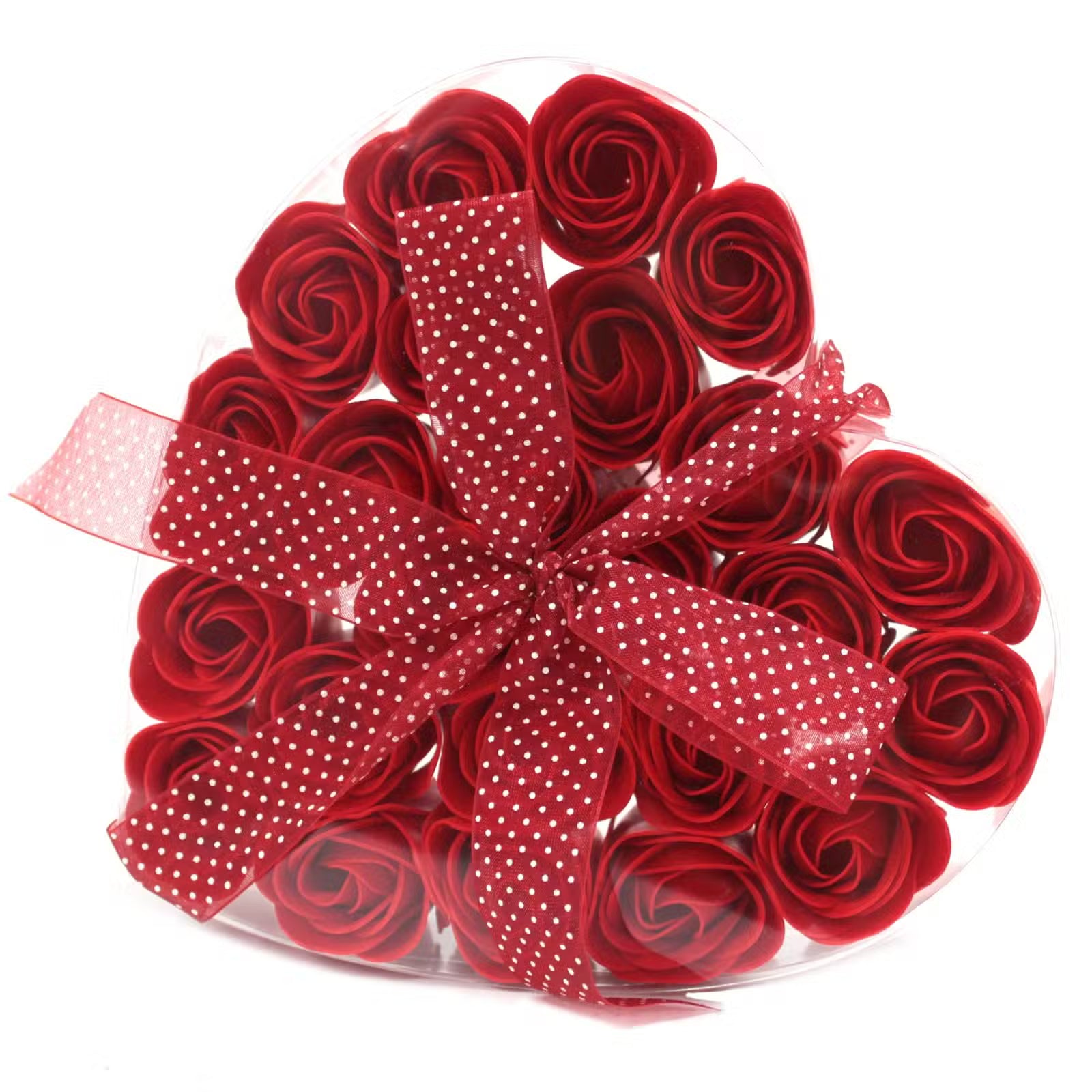 Seifenblumen Herzbox mit 24 roten Rosen, Freisteller
