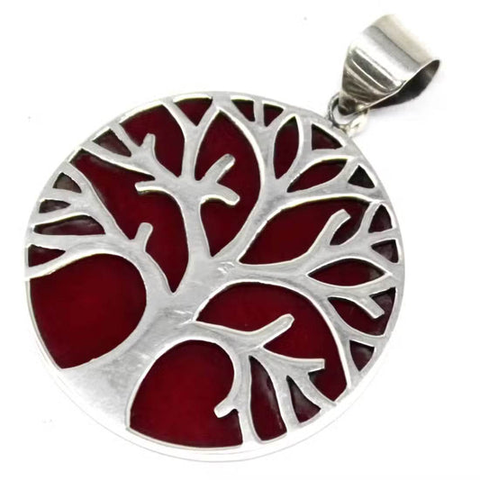 Lebensbaum Anhänger 925 Silber 30mm - Koralleneffekt - Silberschmuck - Hauttempel