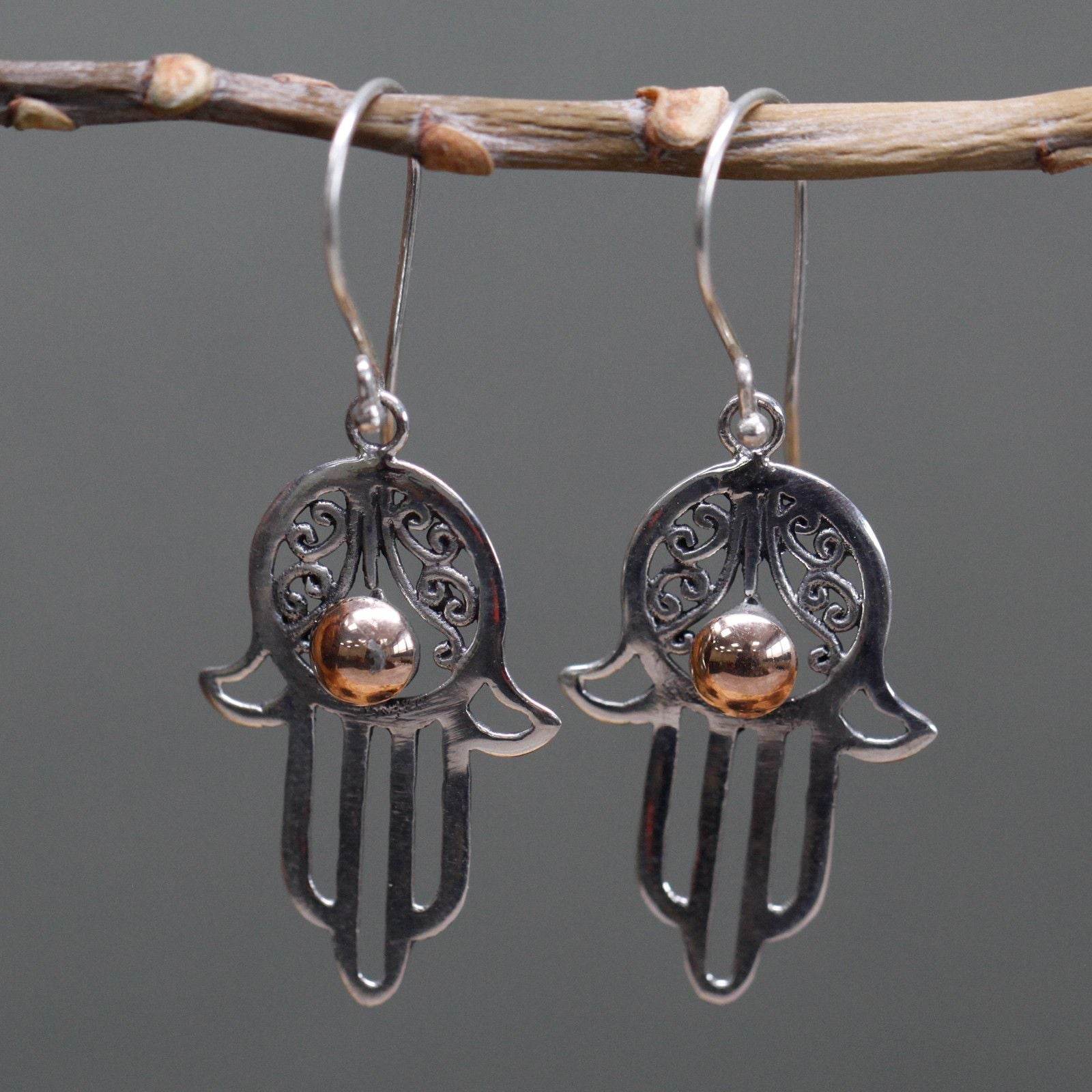 Ohrschmuck HAMSA 925er Silber & 18 karätiges Gold in Geschenkbox - Silver & Gold Jewellery - Gift boxed - Hauttempel