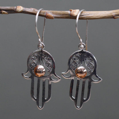 Ohrschmuck HAMSA 925er Silber & 18 karätiges Gold in Geschenkbox - Silver & Gold Jewellery - Gift boxed - Hauttempel