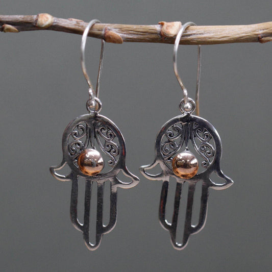 Ohrschmuck HAMSA 925er Silber & 18 karätiges Gold in Geschenkbox - Silver & Gold Jewellery - Gift boxed - Hauttempel
