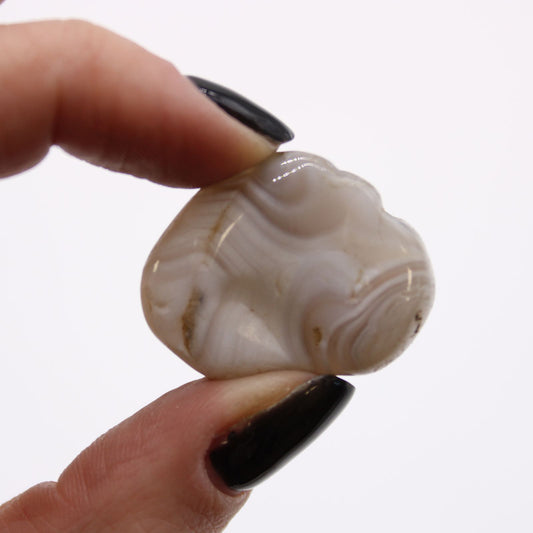 Beutel mit 12 mittelgroßen afrikanischen Trommelsteinen - Grauer Botswana Achat