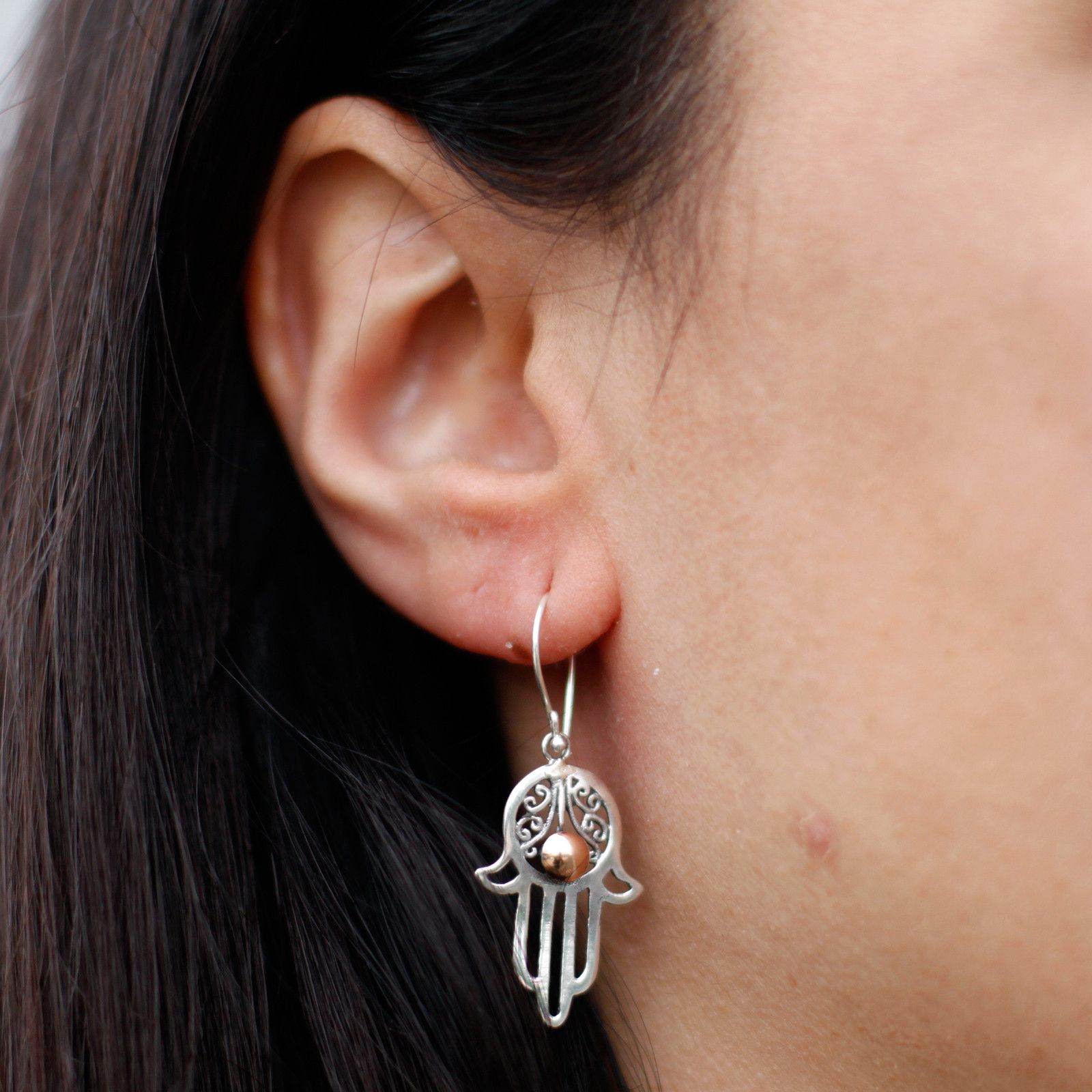 Ohrschmuck HAMSA 925er Silber & 18 karätiges Gold in Geschenkbox - Silver & Gold Jewellery - Gift boxed - Hauttempel