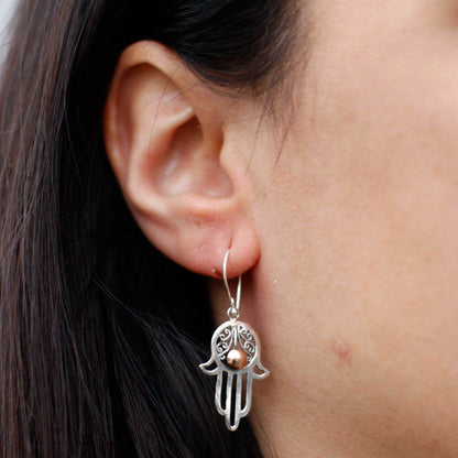 Ohrschmuck HAMSA 925er Silber & 18 karätiges Gold in Geschenkbox - Silver & Gold Jewellery - Gift boxed - Hauttempel