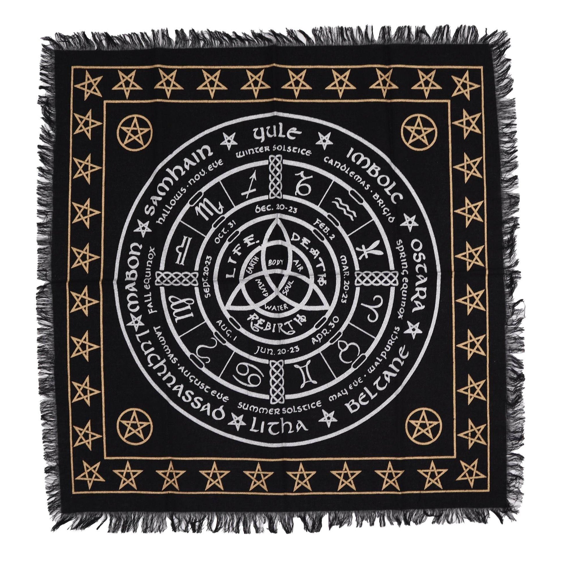 Esoterisches Altartuch mit Fransen - Leben, Tod & Wiedergeburt - Esoteric Altar Cloth - Hauttempel