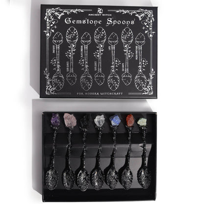 Set mit 7 Edelstein Hexenlöffeln -Silber-Finish - Löffel - Hauttempel