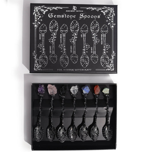 Set mit 7 Edelstein Hexenlöffeln -Silber-Finish - Löffel - Hauttempel