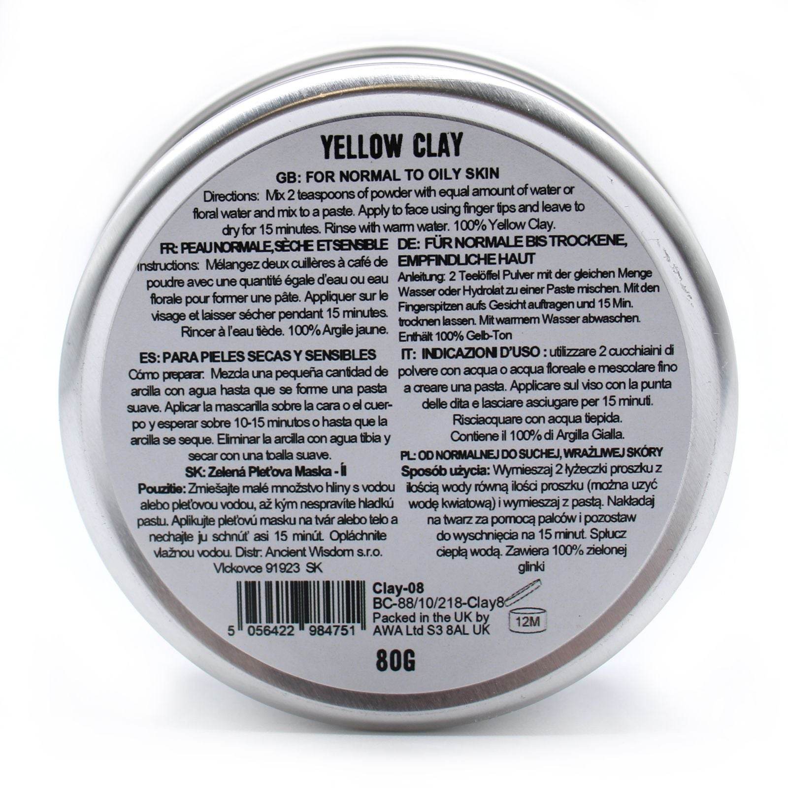 Gesichtsmaske Yellow Clay (Gelber Ton) - 80g - Clay Face Mask Powders - Hauttempel