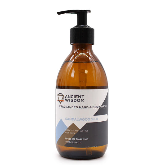 Hand- & Duschgel Sandelholz und Seide – Flasche frontal, Freisteller