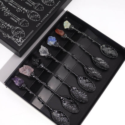 Set mit 7 Edelstein Hexenlöffeln -Silber-Finish - Löffel - Hauttempel