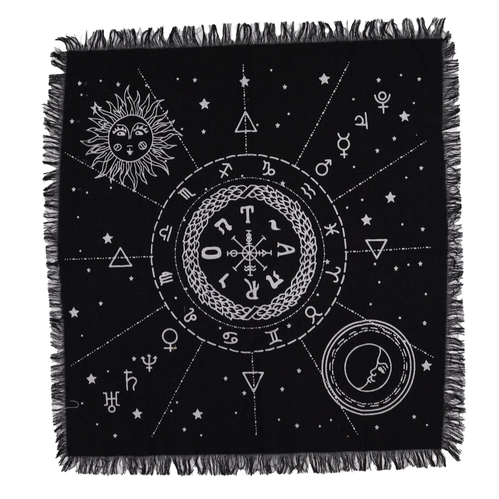 Esoterisches Altartuch mit Fransen - Sonne & Mond mit Karte - Esoteric Altar Cloth - Hauttempel