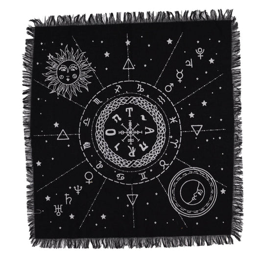 Esoterisches Altartuch mit Fransen - Sonne & Mond mit Karte - Esoteric Altar Cloth - Hauttempel