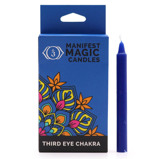 Drittes-Auge-Chakra Manifestation Kerzen Blau (12-er Set) - Magic Candles for Manifestation - Hauttempel