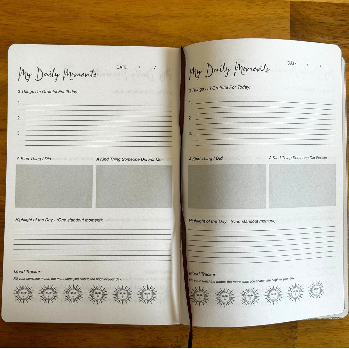 Dankbarkeitstagebuch I Am Thankful For – Innenseiten mit Tagesstruktur und Mood Tracker