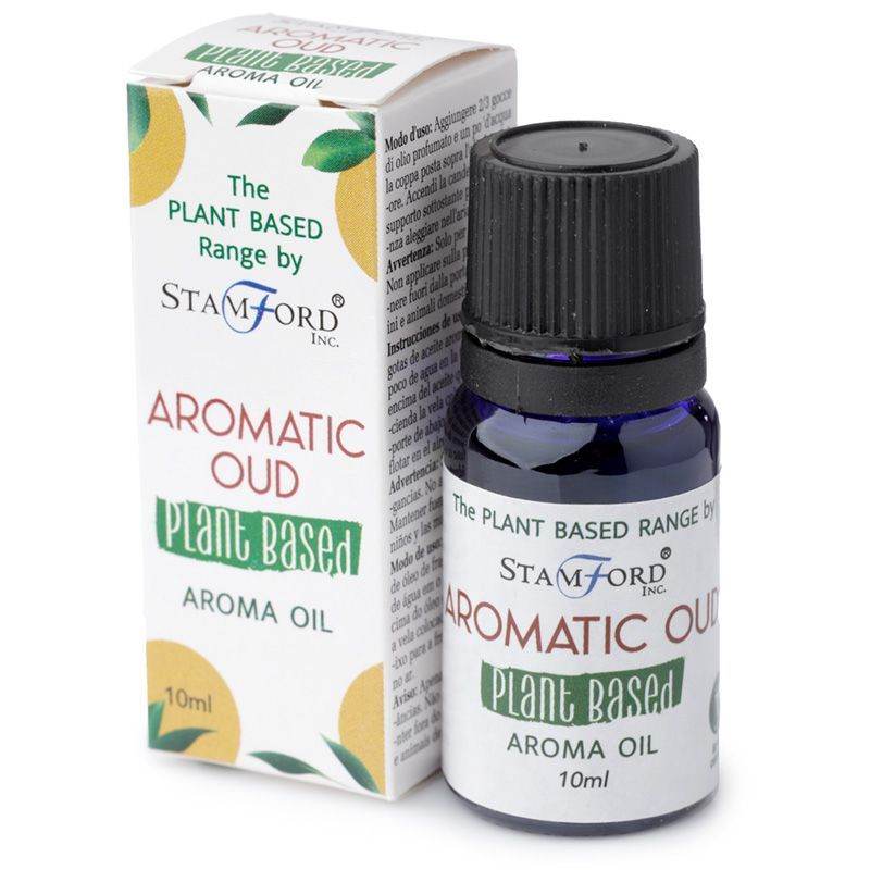 Pflanzenbasiertes Raumduftöl Aromatisches Oud – 10-ml-Flasche mit Verpackung, Freisteller