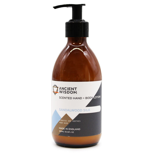 Hand- & Body Lotion Sandelholz und Seide – Flasche frontal, Freisteller