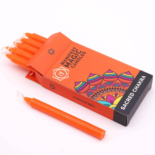 Sakral-Chakra Manifestation Kerzen Orange (12-er Set) - Magic Candles for Manifestation - Hauttempel