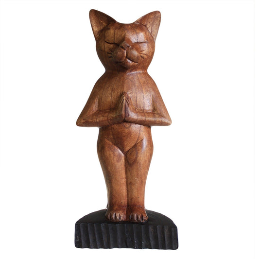 Skulptur Yoga Katze - Stehend - Holz