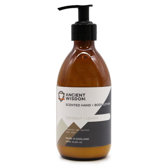Hand- & Body Lotion Kokosnuss und Zitrone – Flasche frontal, Freisteller