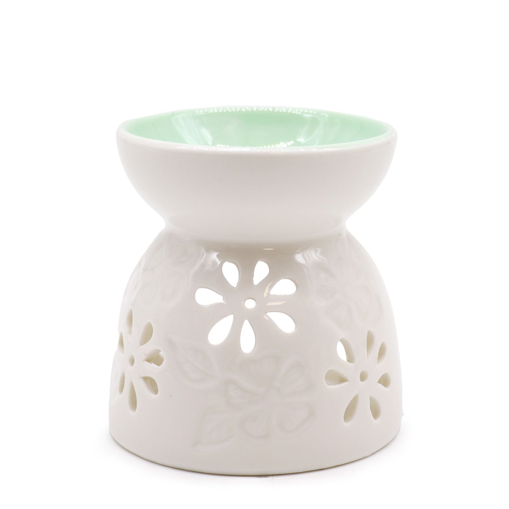 Keramik Duftlampe Floral – weiß, Frontansicht, Freisteller