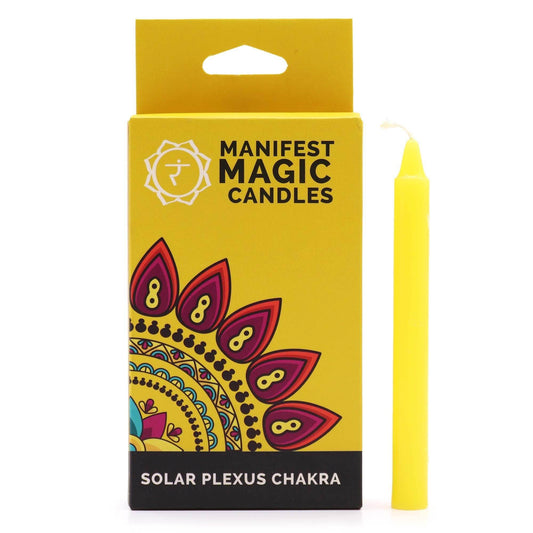 Solarplexus-Chakra Manifestation Kerzen Gelb (12-er Set) - Magic Candles for Manifestation - Hauttempel