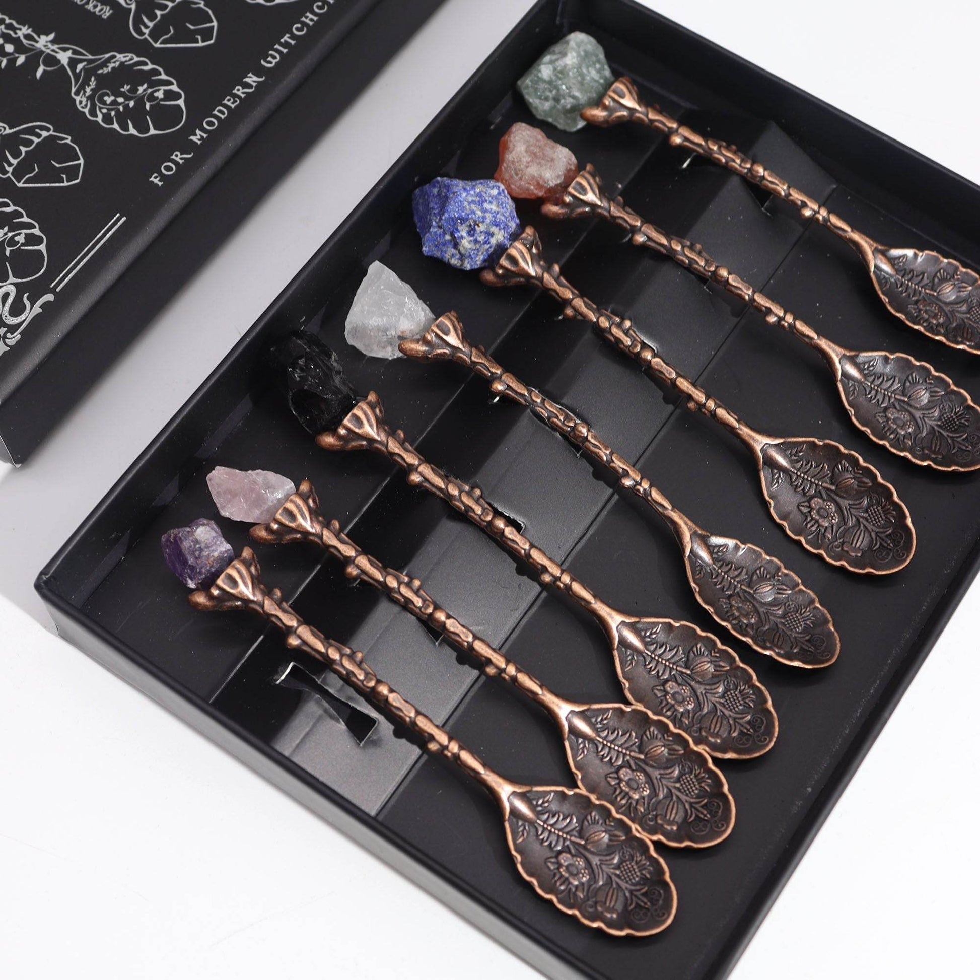 Set mit 7 Edelstein Hexenlöffeln -Bronze-Finish - Löffel - Hauttempel