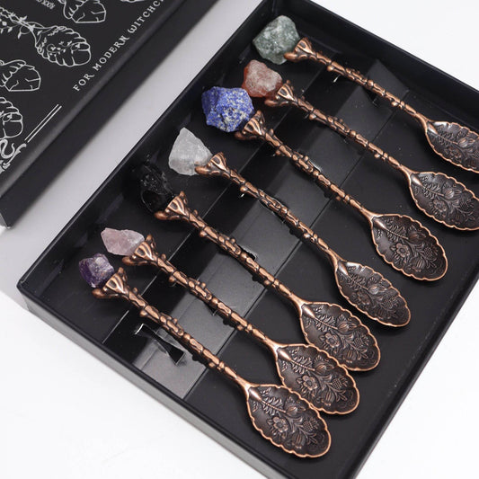 Set mit 7 Edelstein Hexenlöffeln -Bronze-Finish - Löffel - Hauttempel