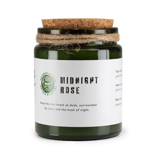 Greenman Woodwick Duftkerze Mitternachtsrose – Glasbehälter mit Korkdeckel, Freisteller