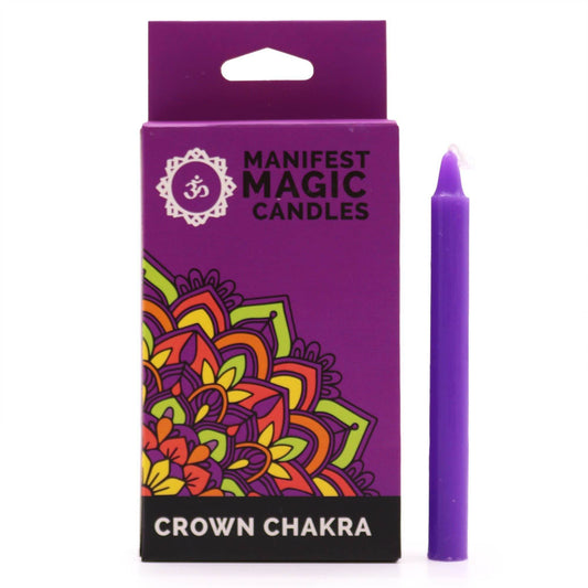 Kronen-Chakra Manifestation Kerzen Lila (12-er Set) - Magic Candles for Manifestation - Hauttempel