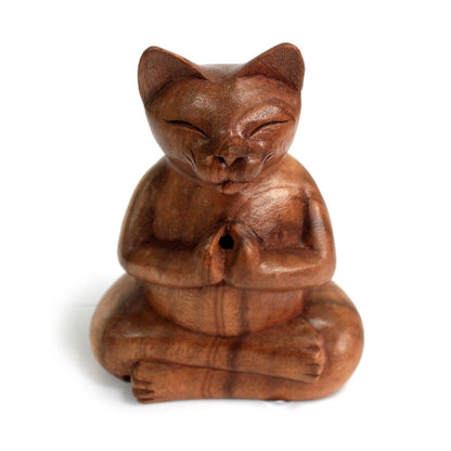 Räuchergefäß "Große Yoga-Katze" -  aus Holz