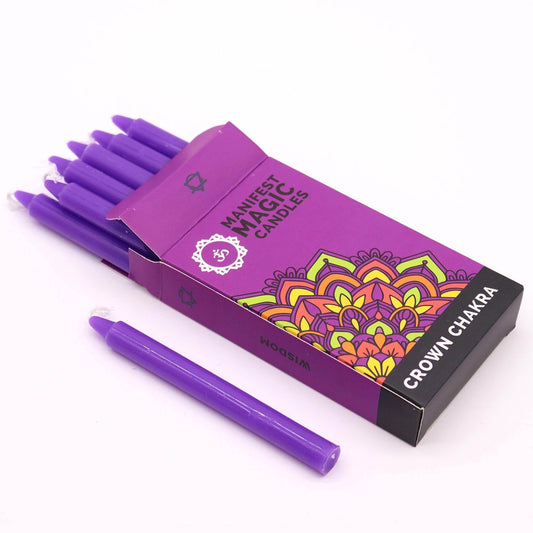 Kronen-Chakra Manifestation Kerzen Lila (12-er Set) - Magic Candles for Manifestation - Hauttempel