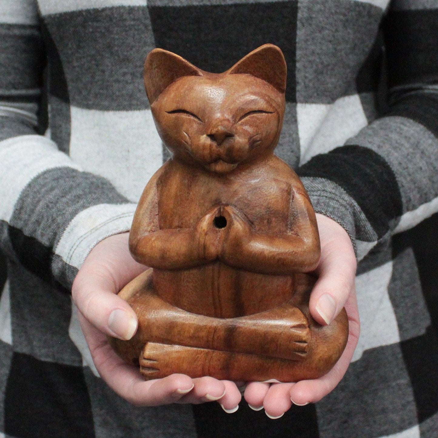 Räuchergefäß "Große Yoga-Katze" -  aus Holz