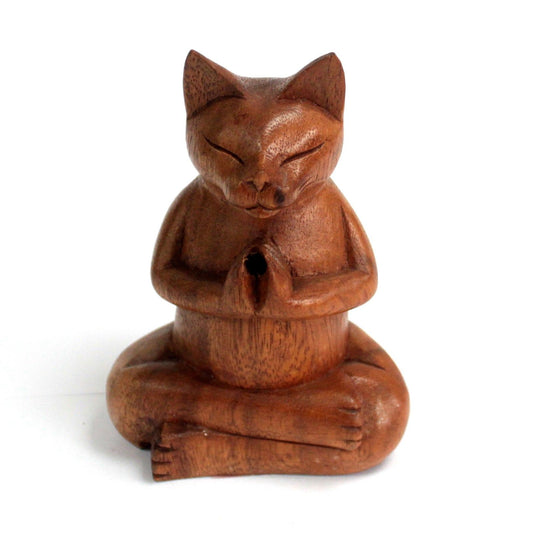Räuchergefäß "Yoga-Katze Medium" -  aus Holz