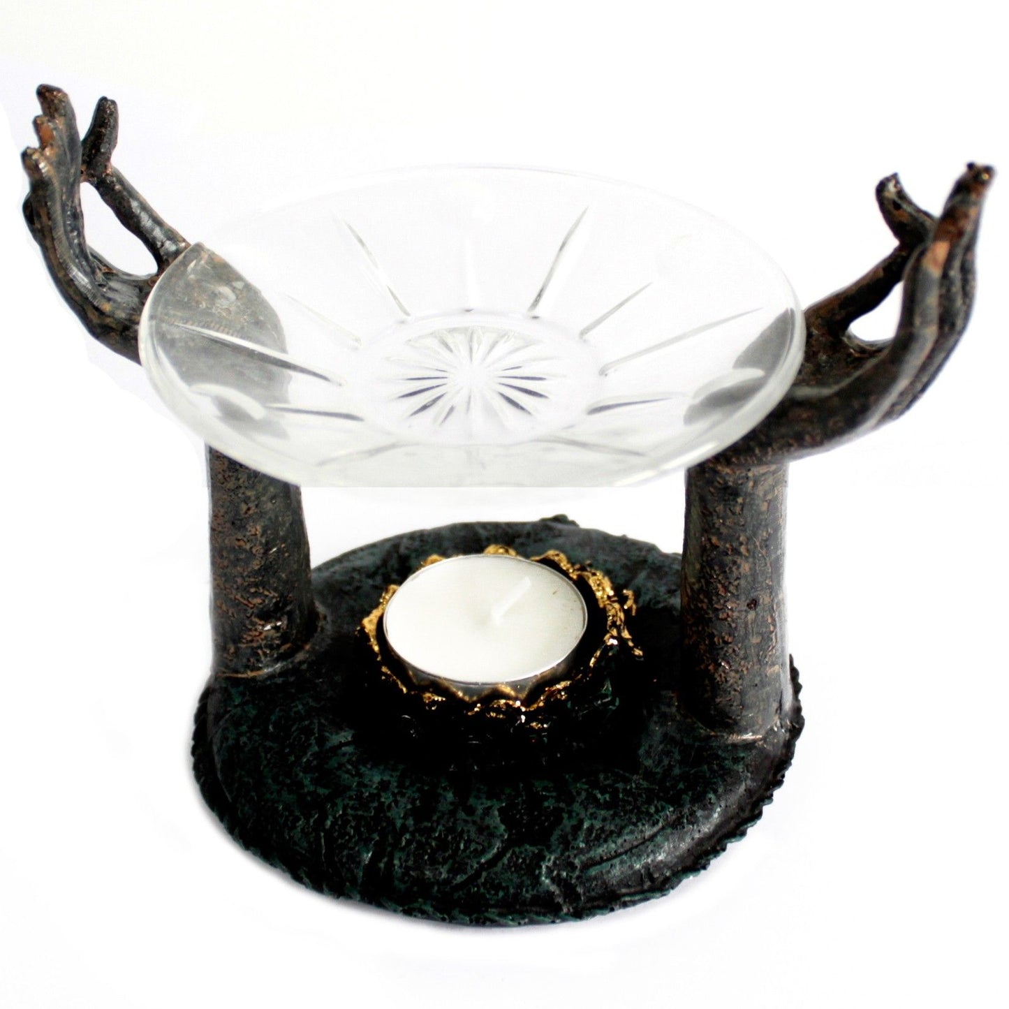 Buddha - Duftöllampe Om Hände - Antik-Finish