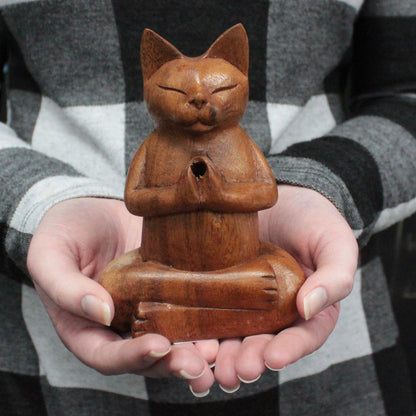 Räuchergefäß "Yoga-Katze Medium" -  aus Holz