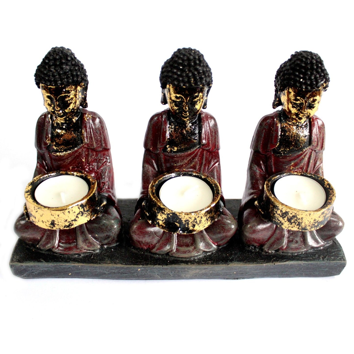 Drei Buddhas-Kerzenhalter - Antik Finish