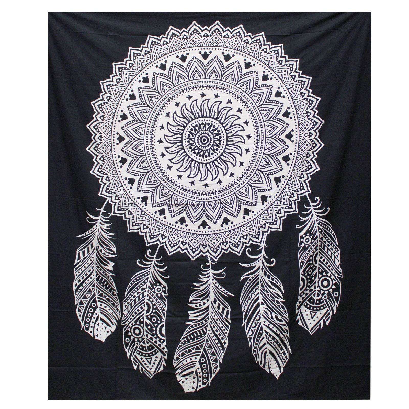 Traumfänger Black & White Tagesdecke + Wandbehang Baumwolle - Black and White Double Cotton Bedspread - Hauttempel
