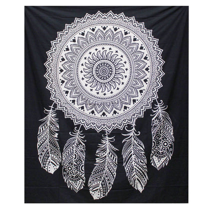 Traumfänger Black & White Tagesdecke + Wandbehang Baumwolle - Black and White Double Cotton Bedspread - Hauttempel