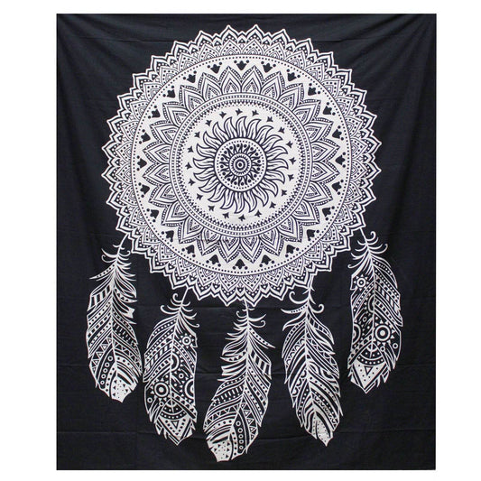 Traumfänger Black & White Tagesdecke + Wandbehang Baumwolle - Black and White Double Cotton Bedspread - Hauttempel