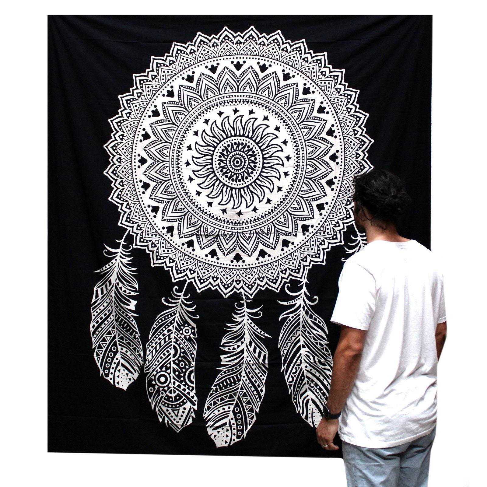 Traumfänger Black & White Tagesdecke + Wandbehang Baumwolle - Black and White Double Cotton Bedspread - Hauttempel
