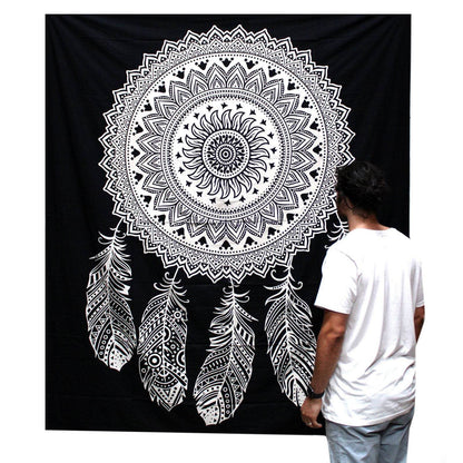 Traumfänger Black & White Tagesdecke + Wandbehang Baumwolle - Black and White Double Cotton Bedspread - Hauttempel