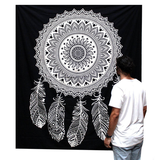 Traumfänger Black & White Tagesdecke + Wandbehang Baumwolle - Black and White Double Cotton Bedspread - Hauttempel