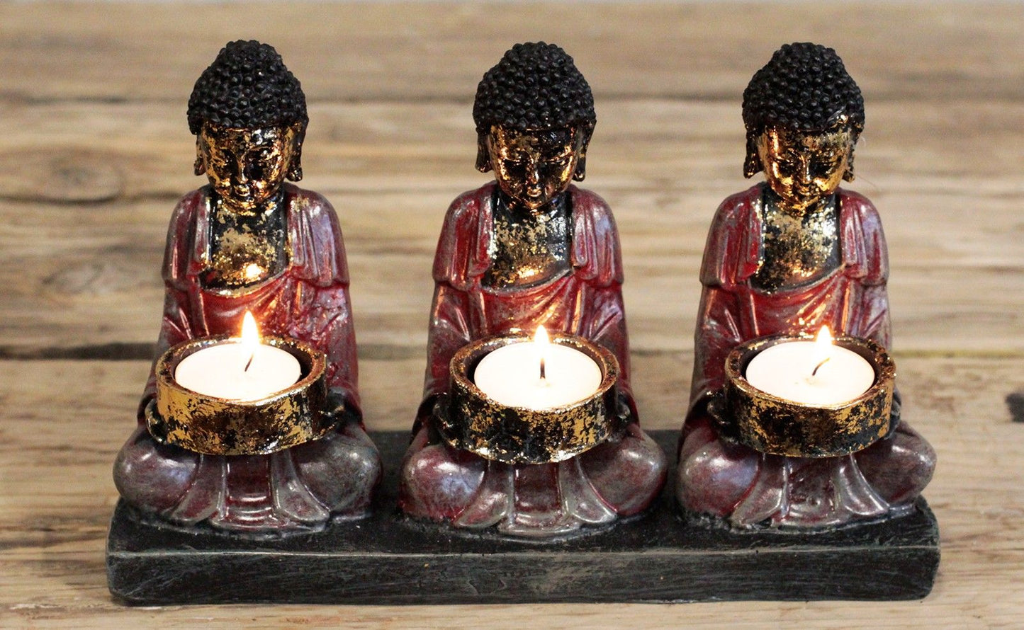 Drei Buddhas-Kerzenhalter - Antik Finish